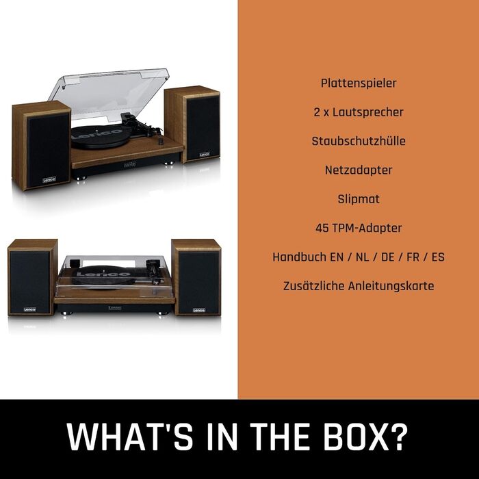 Вініловий програвач Lenco LS-100 Hi-Fi з Bluetooth, зовнішні динаміки 2x10 Вт, ремінний привід, автостоп, дерев'яний корпус