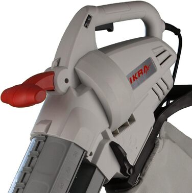 IKRA 74204030 Електричний 3-в-1: пилосос для листя, повітродувка, подрібнювач листя IBV 2800 E, об'єм контейнера 45л, швидкість повітря 275 км/год, 2800 Вт, 230 В, сірий/червоний/чорний
