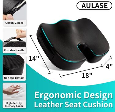 Подушка для сидіння Aulase Luxus: товстий Memory Foam для спини, куприту та ішіасу. Підходить для офісу, авто, ігор (чорний)