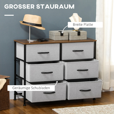 Комод-біксом з 6 тканинними шухлядами, 80 x 30 x 62,5 см, Коричневий + Чорний + Сірий