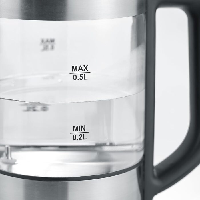 Компактний чайник з можливістю вибору температури, електричний чайник з фільтром від накипу, скло / матова нержавіюча сталь / чорний, WK 3458 0,5 л - регульована температура