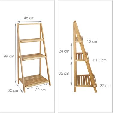 Квіткові сходи, 3 сходинки, бамбук, складний, 99x45x32 см, натуральний