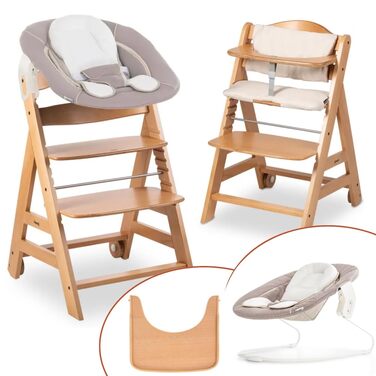Дитячий стільчик Hauck Beta+ Newborn Set - комплект для новонароджених, від народження з 2-в-1 люлькою-гойдалкою, подушкою для сидіння та підносом для їжі (Natural)