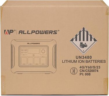 Портативна електростанція ALLPOWERS R1500, акумулятор LiFePO4 1152 Втгод, вихід змінного струму 1800 Вт, тихий 43 дБ, резервне живлення