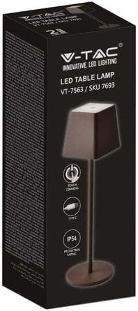 LED настільна лампа V-TAC з бездротовим живленням, сенсорне керування, акумулятор 4400 mAh, тепле світло 3000K, IP54, коричневий колір, для дому та вулиці