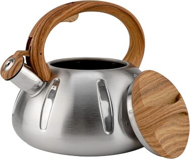 Чайник Karl Hausmann 3L з автоматичним свистком - сріблястий, з нержавіючої сталі для індукційних, газових та електричних плит