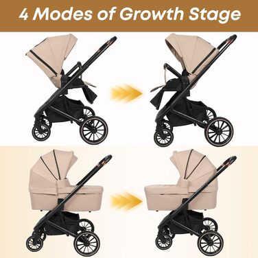 Дитяча коляска 2-в-1 BabyVoyage з люлькою та прогулянковим блоком, поворотні колеса 360°, амортизація, регульована ручка, складана, колір зелений (хакі)