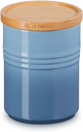 LE CREUSET Контейнер для зберігання середнього розміру з дерев'яною кришкою, кераміка, 540 мл, 10 см, Chambray, 1.1 л Kirschrot