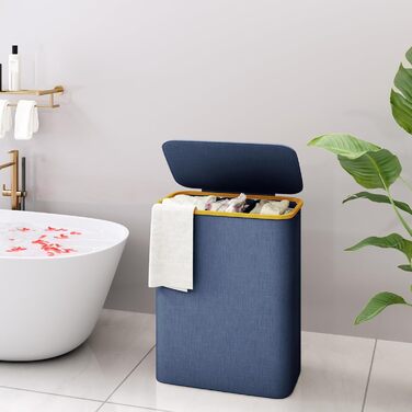 Кошик для білизни AdelDream 160L з кришкою, 3 відділення, колір Navy Blue