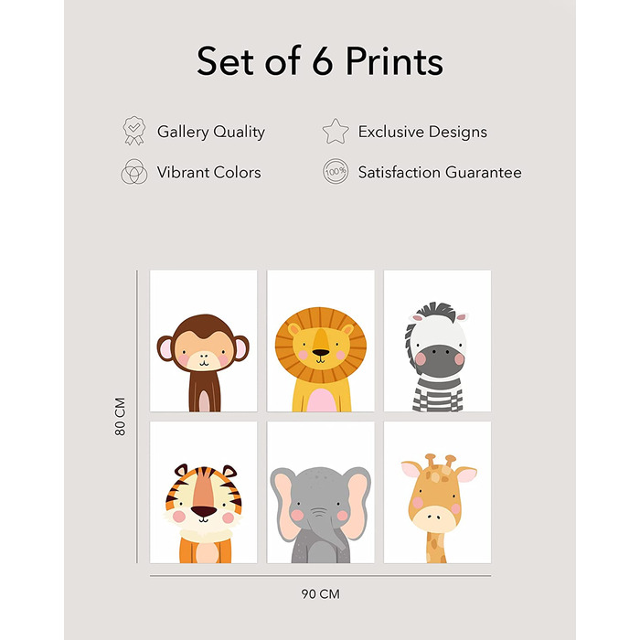 Набір з 6 дитячих постерів Hambient для кімнати дитини: Сафарі Африки (30x40 см, без рамки)