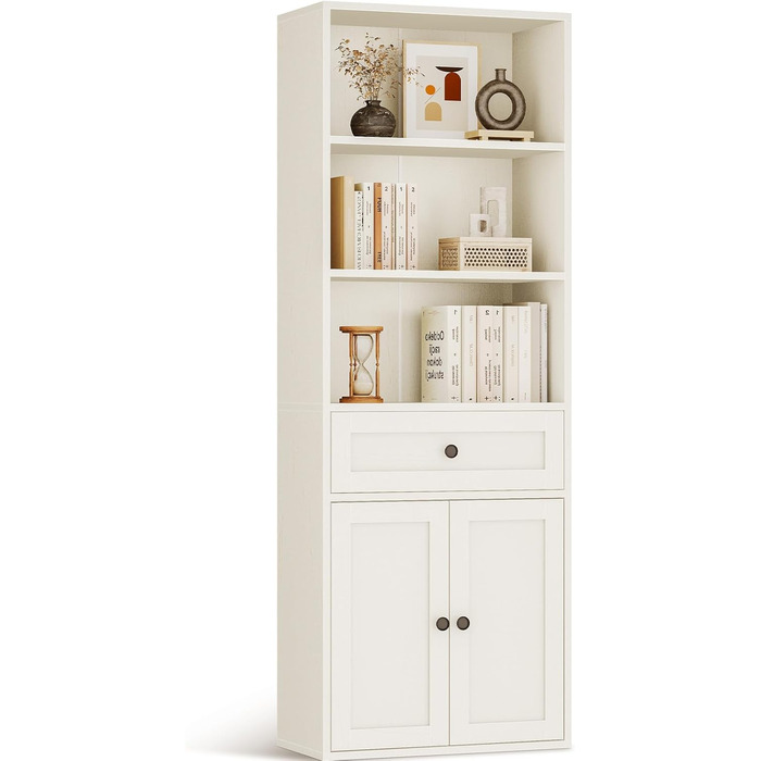 Стелаж Coleshome з дверцятами та шухлядами: 5 полиць, 48x24x164.2 см, білий