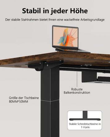 Регульований стіл Flamaker: електричний, з пам'яттю, для офісу, 140x70 см, коричневий (Vintage Braun)