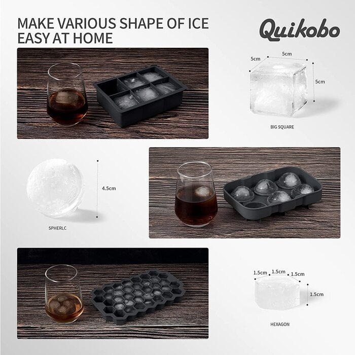 Силіконові комбіновані форми для кубиків льоду Quikobo 3 шт темно-сірі