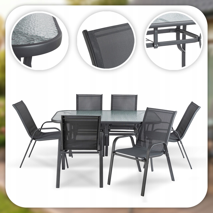 Комплект садових меблів MEBEL ELITE, сірий текстиль, 7 предметів