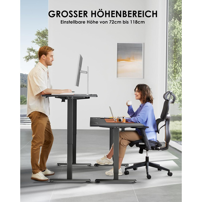 Електричний регульований стіл ErGear 140x70 см, чорний, з пам'яттю, для дому та офісу