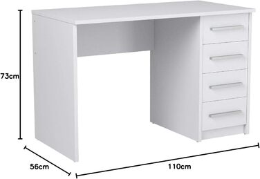Прямокутний стіл, 4 шухляди, 56x110x73 см, білий