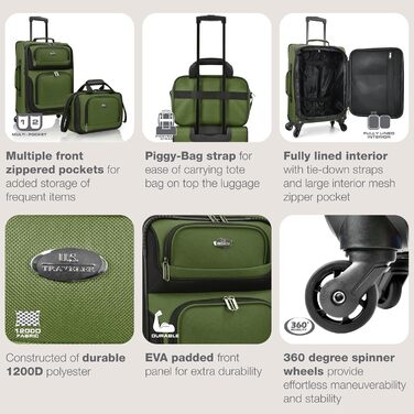 Чемодан ручної поклажі U.S. Traveler Rio, колір кобальт (зелений), 4 колеса