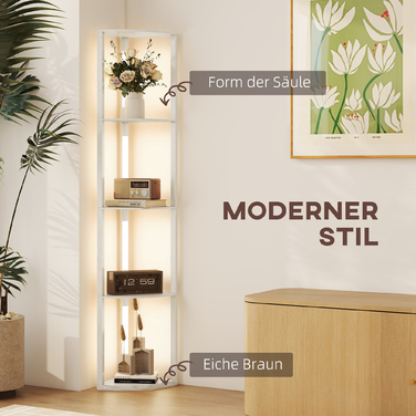 Світлодіодна настінна лампа-полиця з 4 ящиками, регульоване освітлення, тепле біле світло, колір дуб, розмір 41x30x164 см