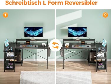 Ігровий стіл Coleshome L-подібний з LED-підсвіткою і розетками, 120x80 см, кутовий письмовий стіл з полицею, реверсивний, чорний, з підставкою для монітора для офісу та робочої кімнати