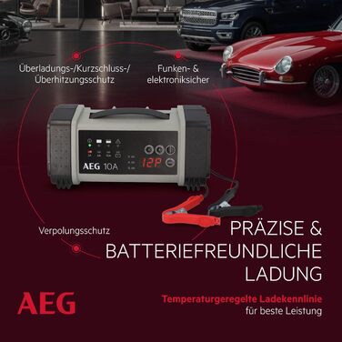 Зарядний пристрій акумуляторів AEG LT 20, 20A для 12/24V авто, 9-ступінчатий, Power Supply, інтелектуальна зарядка, автоматична компенсація температури, чорний/сірий
