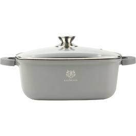 Каструля з антипригарним покриттям 10 літрів з кришкою, діаметр 28 см, з алюмінієвого лиття, для всіх типів плит (включно з індукцією), сіра. Ідеально підходить для супу, тушкування, приготування великих порцій.