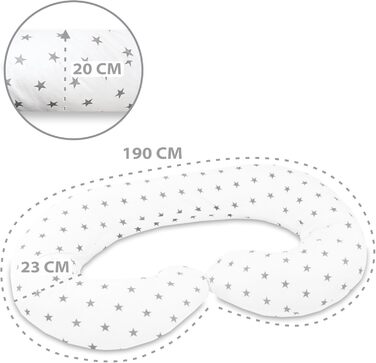 Подушка для вагітних та годування XXL C-Shape 190 см, білі/сірі зірки