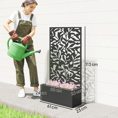 Підвищене грядка з захисним екраном, шпалерною решіткою, метал, чорний