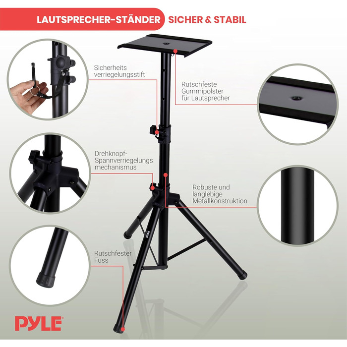 Підставка для колонок Pyle, регульована висота 66-132 см, універсальна, для студійних моніторів, міцність 40 кг, пара