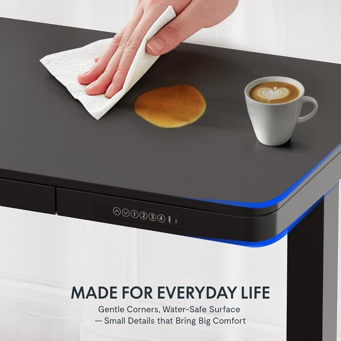 Електричний регульований стіл FLEXISPOT з підйомною функцією, USB-порт, ящик для зберігання та скляною стільницею (сніжно-білий), 140 x 70 см, Luxusschwarz