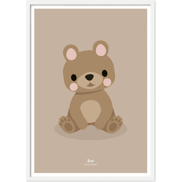Плакат 50x70 з лісовими тваринами прикраса для дитячих кімнат та дитячих кімнат картини з тваринами для хлопчиків та дівчаток з дерев'яною рамою - (30x40 - рама біла, ведмідь)