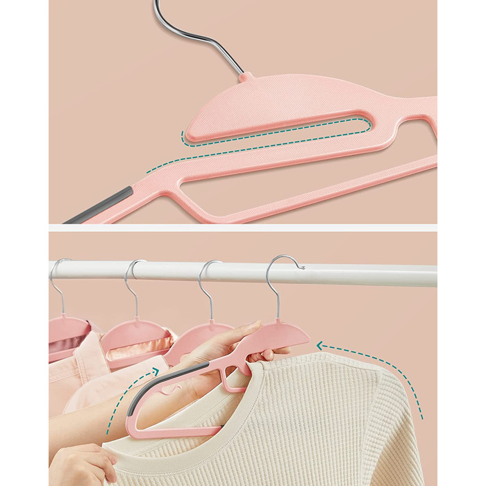 Плечики для одягу SONGMICS, 50 шт., пластикові, обертовий гачок, рожево-темно-сірий, 41.5 см