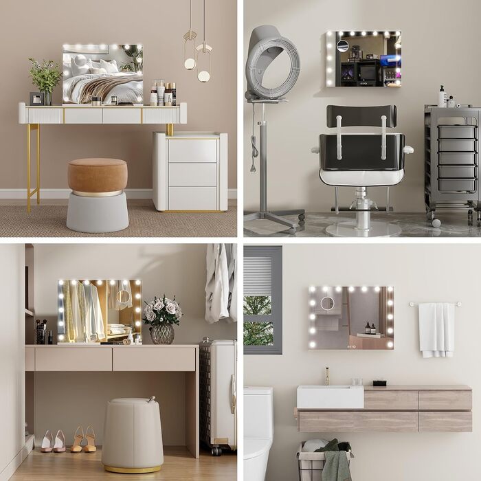 Дзеркало для макіяжу YU YUSING з підсвічуванням 58x45 см, 15 LED, 3 кольори, 10x збільшення, USB Type-C, для ванної кімнати та туалетного столика