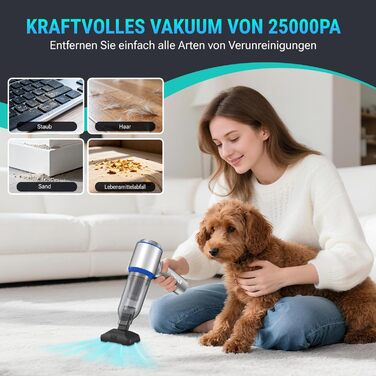 Акумуляторний ручний пилосмок Yomile 4 в 1, безщітковий двигун 25000Па, 3 рівні потужності для авто, дому, офісу та шерсті тварин