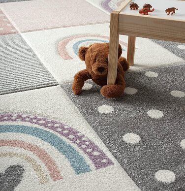 Дитячий килим Monde Сучасний м'який дитячий килим з м'яким ворсом, що не вимагає особливого догляду, не фарбується, яскравих кольорів, з райдужним малюнком (160 х 230 см, рожевий)