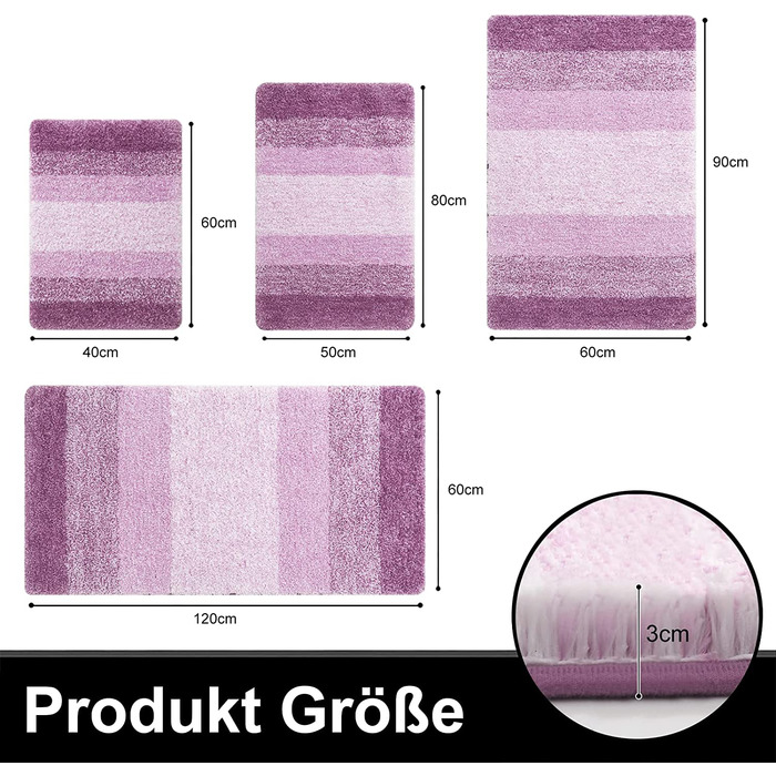 Килимок для ванної кімнати Homaxy, 60x120 см, антиковзаючі, миючий, з м'якого ворсу, з мікрофібри, швидковисихаючий, фіолетовий