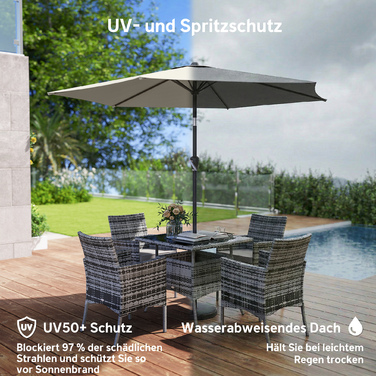 Сонячний парасолька 270 см, шарнірний, для балкона з ручним механізмом, захист від сонця UV 50+, садовий парасолька, темно-сірий