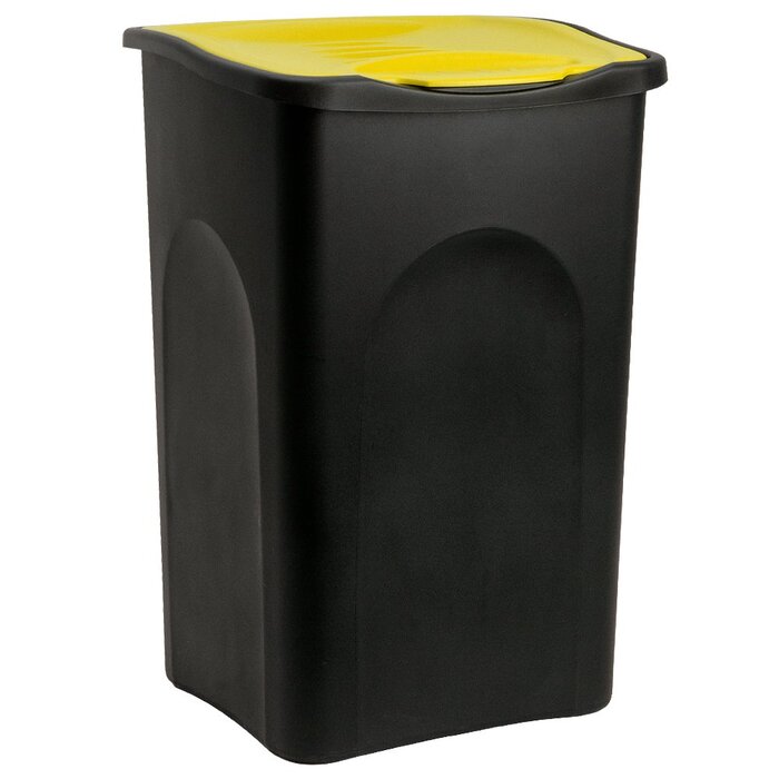 Відро для сміття Stefanplast об'ємом 50 літрів з кришкою, Чорний, жовтий сміттєвий бак, пластикове відро для сміття для кухні, офісу, велике, чорне / жовте