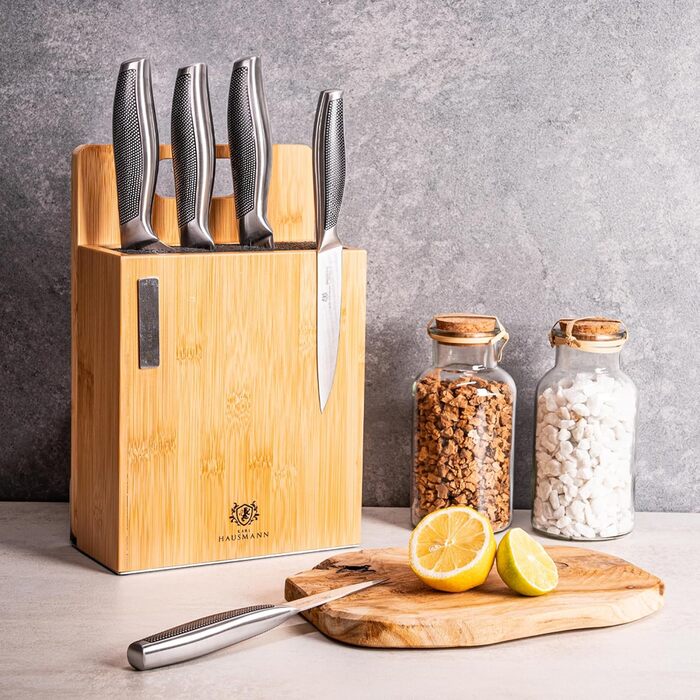 Набір ножів Karl Hausmann 5 шт. з магнітним блоком з бамбука - набір кухонних ножів з нержавіючої сталі