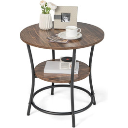 Круглий журнальний стіл Giantex з 2 ярусами, дерев'яний журнальний столик, промисловий, з металевим каркасом для вітальні, спальні, офісу (коричневий)