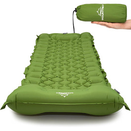 Спальний килимок MOUNTREX - Надувний матрац для активного відпочинку для кемпінгу - Ультралегкий і невеликий розмір рюкзака (700 г) - Надувний матрац, килимок для сну з ножним насосом - складний і підключається (зелений)