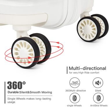 KONO Чемодан середнього розміру 65 см з поліпропілену з TSA замком, 65x46x26.5 см (Крем-білий)