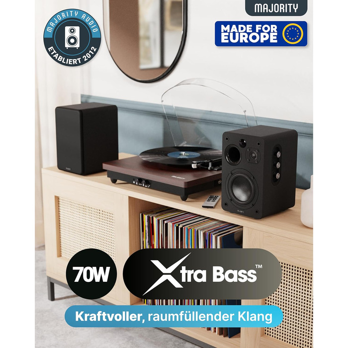 Активні колонки Majority D70X Bluetooth | HDMI ARC | Студійний монітор DJ з вуглецевими мембранами | 70W стерео колонки для ПК | Монітори з пультом дистанційного керування (Чорний)