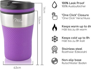Термальна кружка Milu ізольована кружка кавова кружка to go-100 герметична-чашка для пиття з нержавіючої сталі-Автомобільна кружка з подвійними стінками ізоляція-Термальна кружка-Дорожня кружка(210 мл, Фіолетовий)