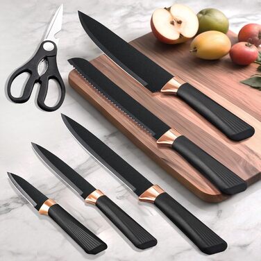 Набір ножів Makfoner 6 шт. з знімним бруском: кухонні ножі Сантоку, для хліба, кухонні, для чищення, універсальні, ножиці, з нержавіючої сталі, білий