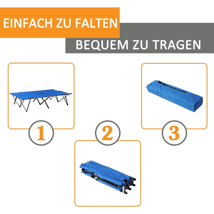 Розкладне кемпінгове ліжечко Outsunny на 2 особи для дорослих із сумкою для зручного перенесення, двоспальне портативне спальне ліжко для туристичного табору на відкритому повітрі, дрімота в домашньому офісі в приміщенні синійчорний