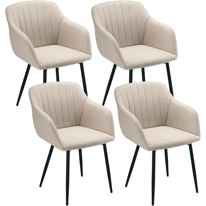 Набір з 4-х обідніх стільців у бежевому кольорі з підлокітниками, для кухні, вітальні, спальні