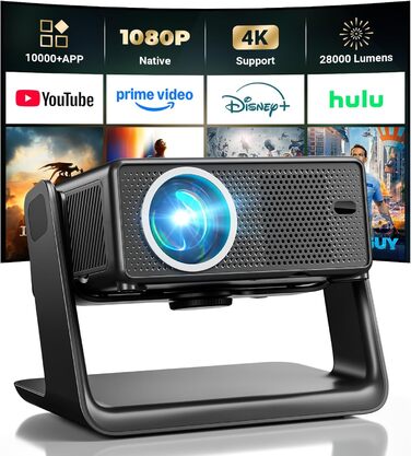 Проектор Beamer 4K з Wi-Fi 6 та Bluetooth, 28000 Люмен, електричний фокус, підтримка Netflix, 10000+ Apps, для дому та на вулицю