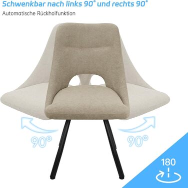 Набір з 4-х обідніх стільців, 180° поворотні, з м'яким сидінням, матеріал: бавовна-кашемір, сучасний дизайн, металеві ніжки, колір: хакі