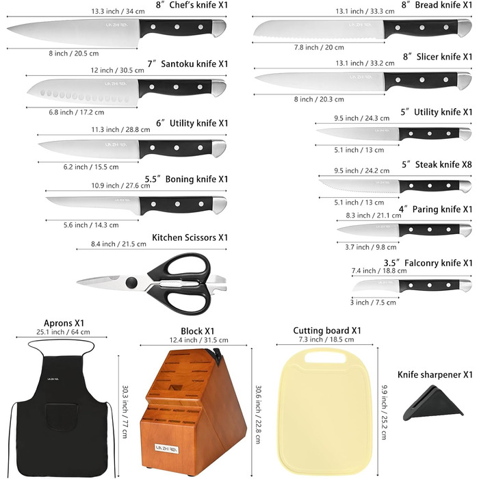 Набір ножів кухонних 15 предметів з точилкою, набір для нарізки, рубання, дріблення, Braun