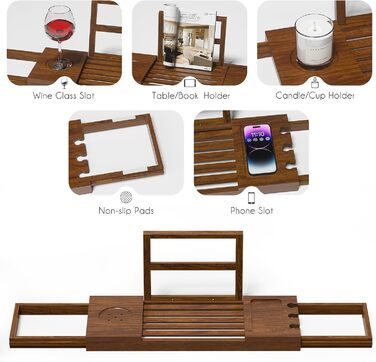 Підставка для ванни з теку - розширювана, для ванни, Hoz, унікальний подарунок на новосілля